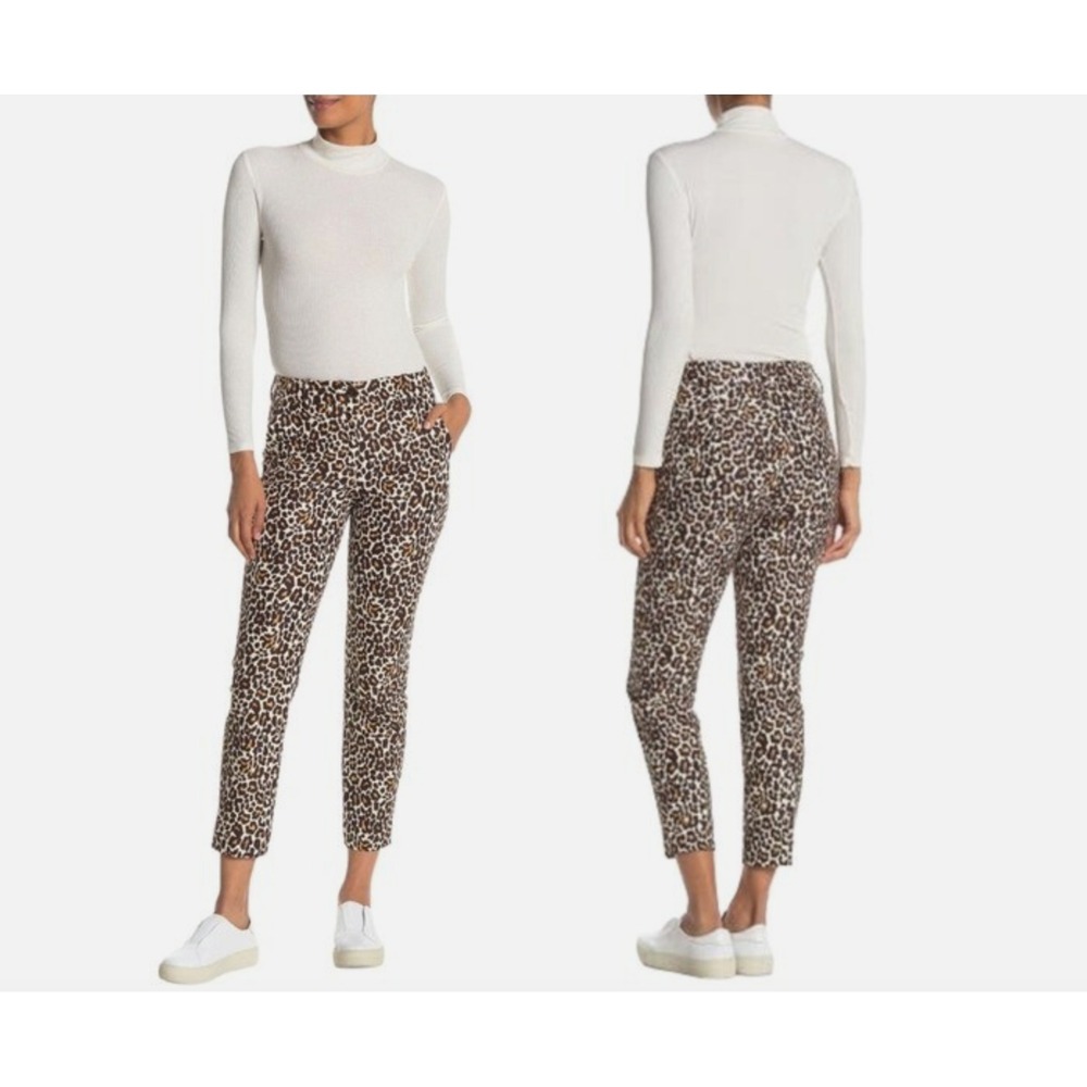 J.Crew Womens Leopard Print Slim Twill Ankle Pants Sz 6 High Rise Stretch